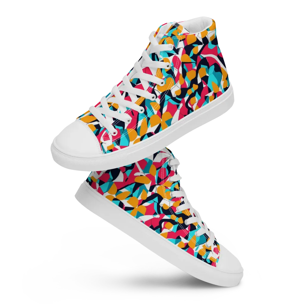 Neon Figure Flux on Women's High Top Canvas Shoes — Front