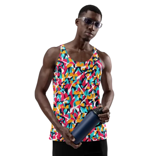 Neon Figure Flux on a Men's Tank Top