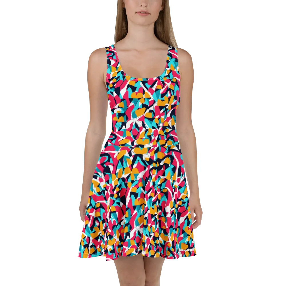 Neon Figure Flux on Skater Dress — Front