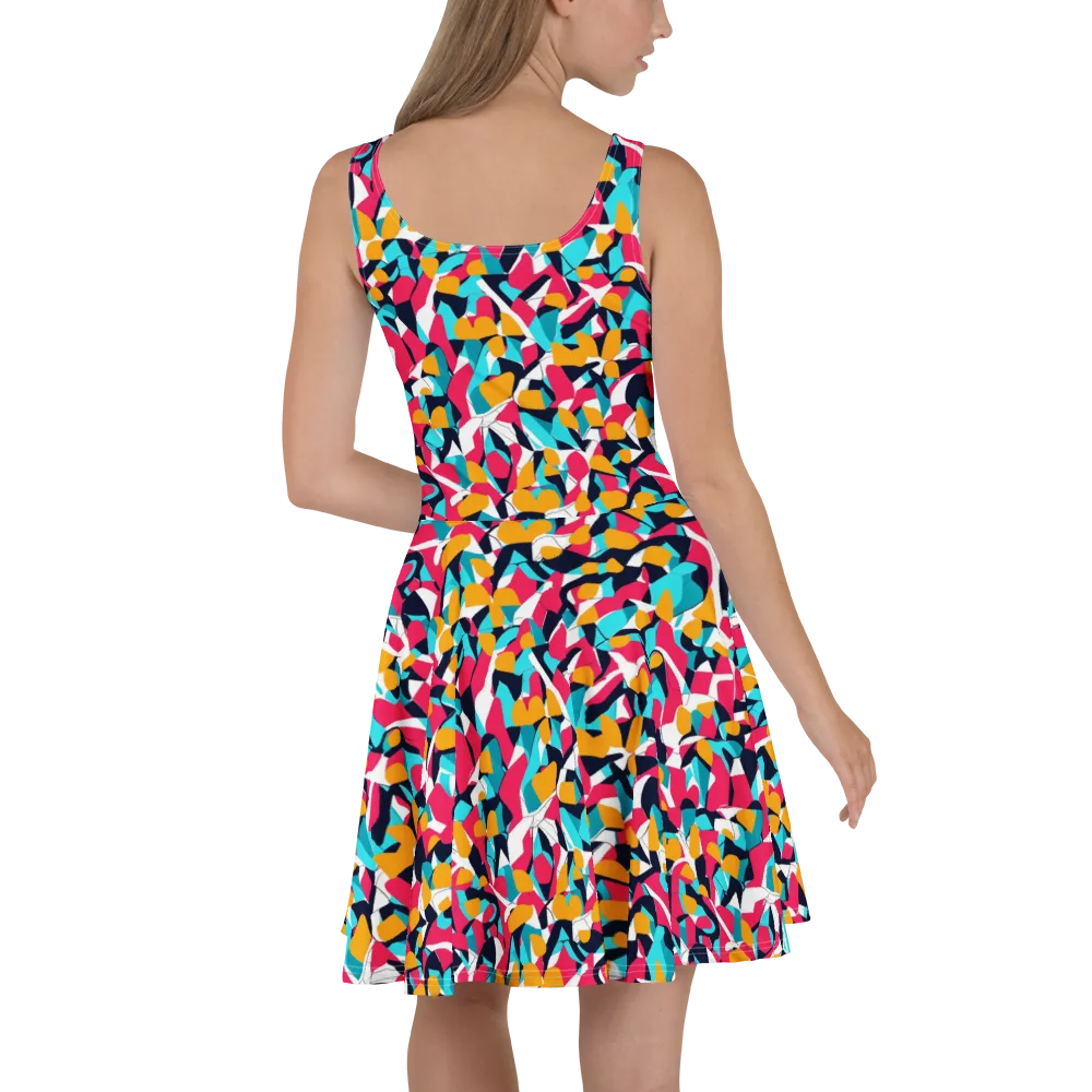 Neon Figure Flux on Skater Dress — Back