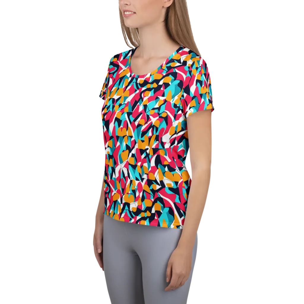 Neon Figure Flux on Women's Athletic T-Shirt — Left