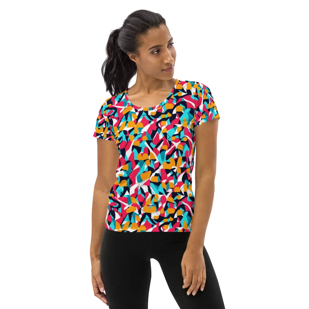 Neon Figure Flux on Women's Athletic T-Shirt — Front