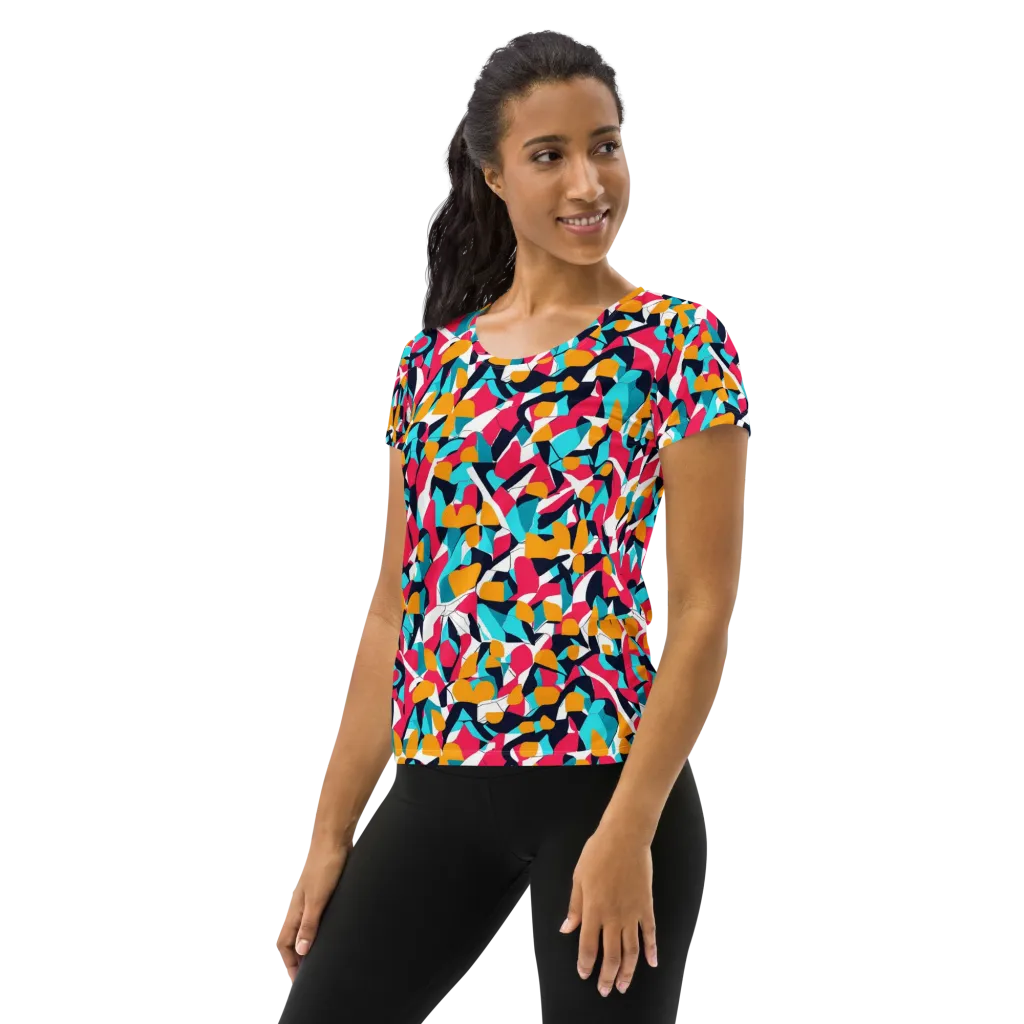Neon Figure Flux on Women's Athletic T-Shirt — Left