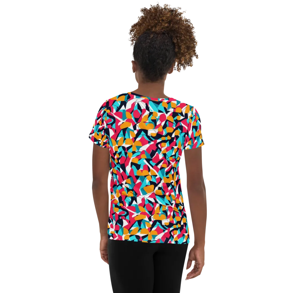 Neon Figure Flux on Women's Athletic T-Shirt — Back
