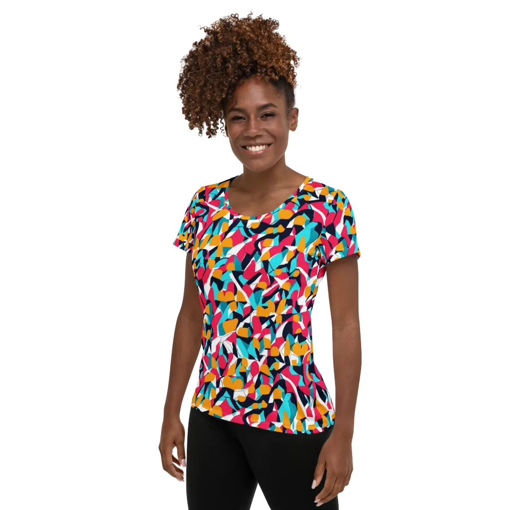 Neon Figure Flux on Women's Athletic T-Shirt — Left