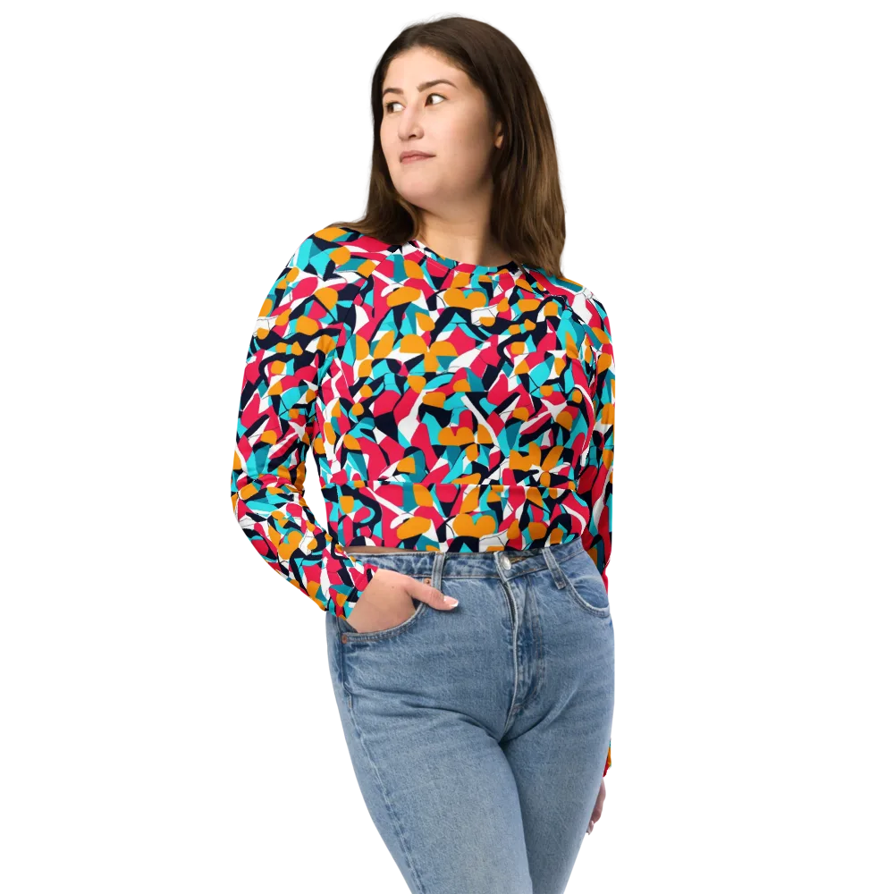 Neon Figure Flux on Long Sleeve Crop Top — Front