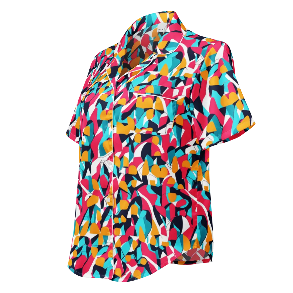 Neon Figure Flux on Women's Short Sleeve Pajama Top — Left Front