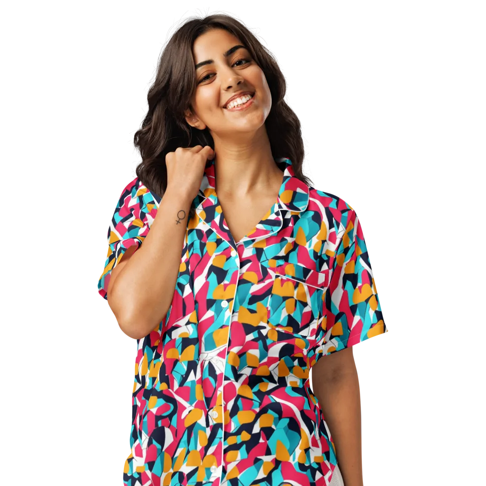 Neon Figure Flux on Women's Short Sleeve Pajama Top — Front
