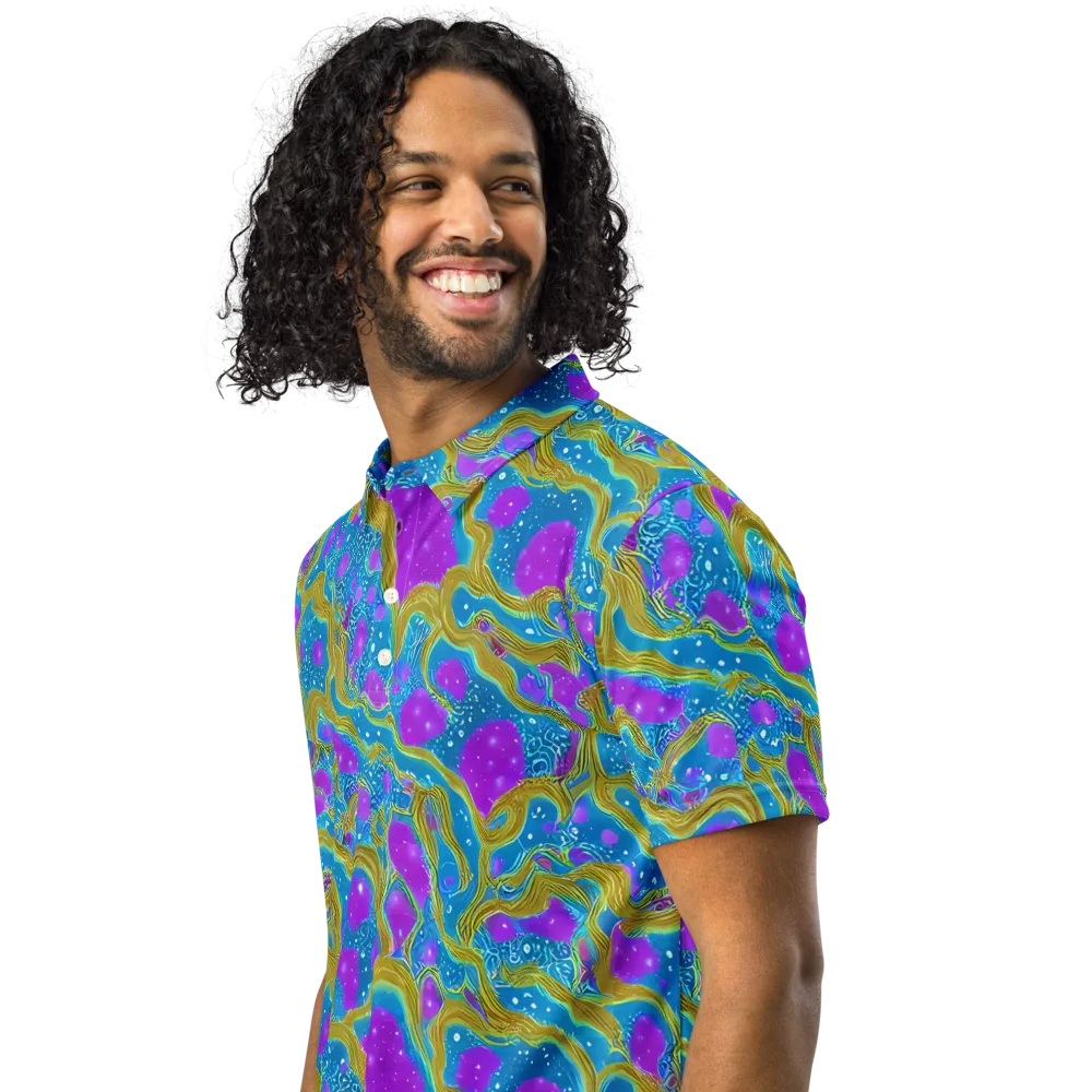 Mystic Waves on Men's Slim Fit Polo Shirt — Left Front