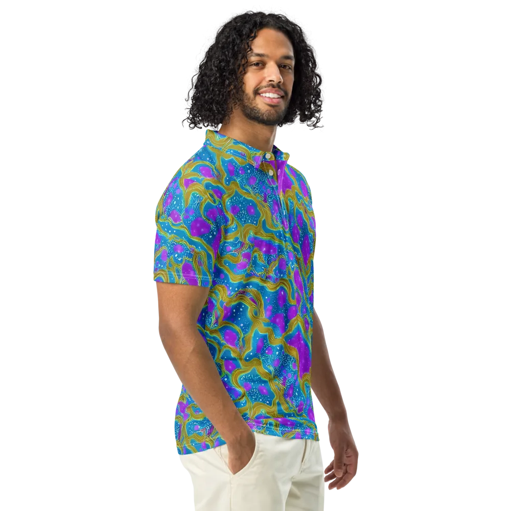 Mystic Waves on Men's Slim Fit Polo Shirt — Right Front