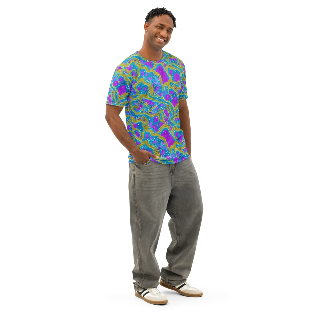 Mystic Waves on Men's Cotton Crew Neck T-Shirt — Right Front