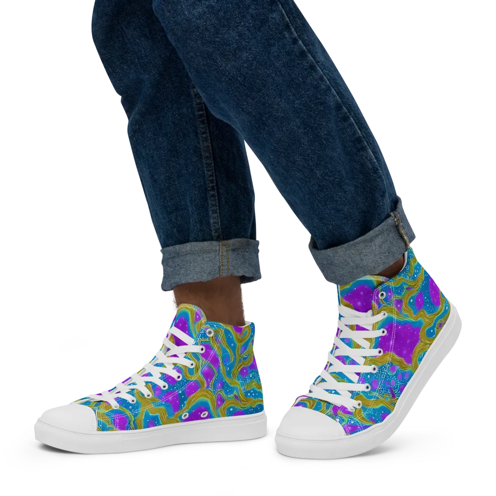 Mystic Waves on Men's High Top Canvas Shoes — Left