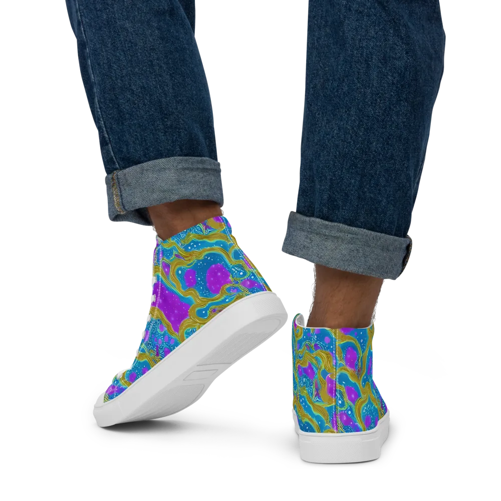 Mystic Waves on Men's High Top Canvas Shoes — Back