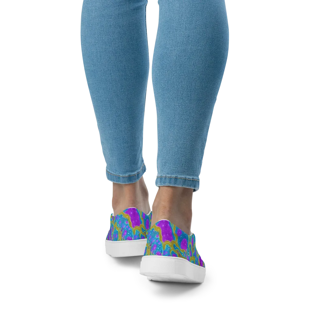 Mystic Waves on Women's Slip-On Canvas Shoes — Back