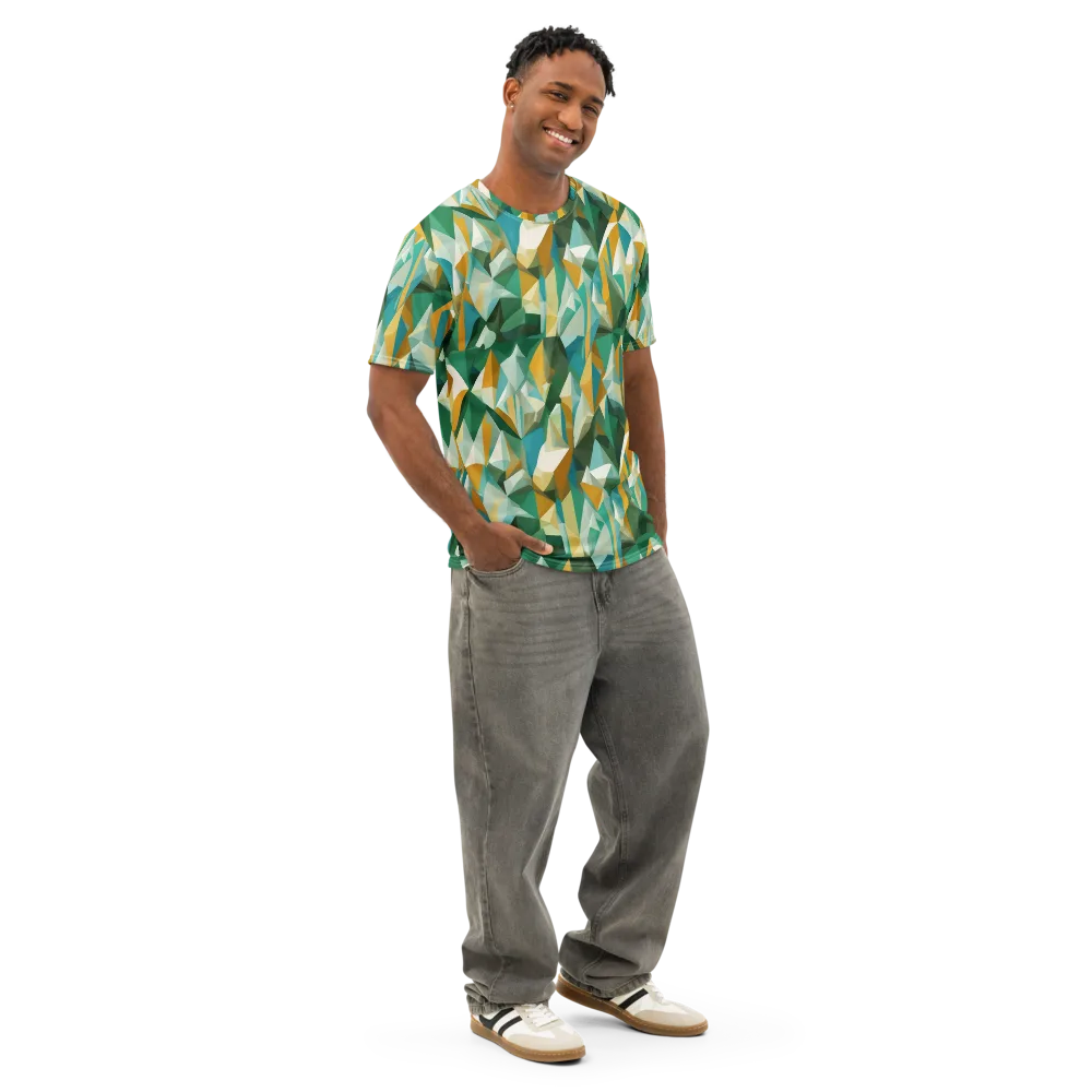 Emerald Facets on Men's Cotton Crew Neck T-Shirt — Right Front