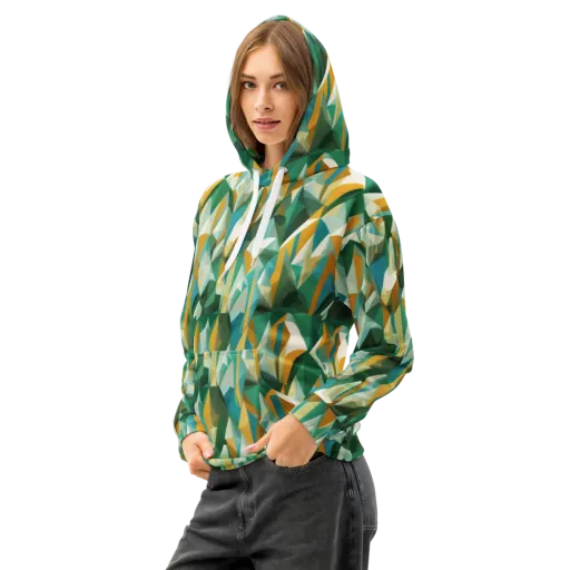Emerald Facets on a Cotton Hoodie