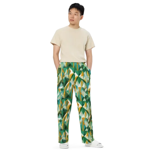Emerald Facets on a Wide-Leg Pants