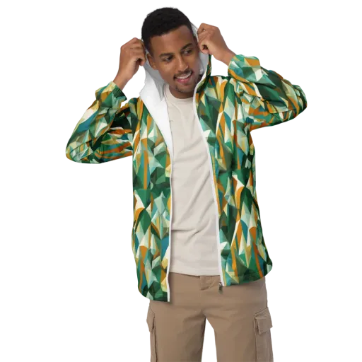 Emerald Facets on a Men's Windbreaker