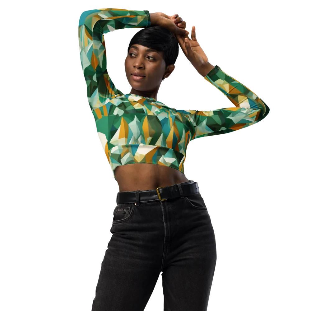 Emerald Facets on Long Sleeve Crop Top — Front