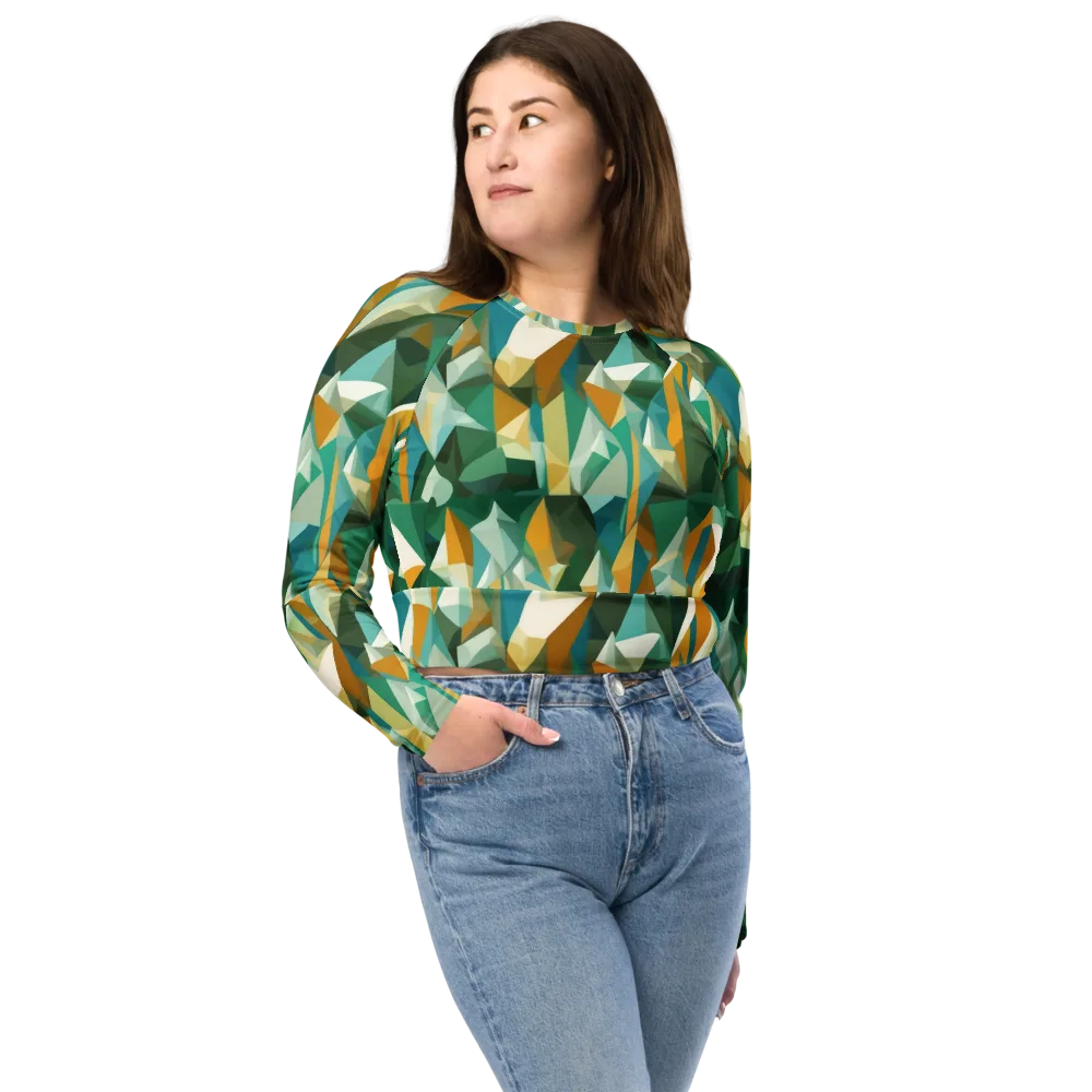 Emerald Facets on Long Sleeve Crop Top — Front