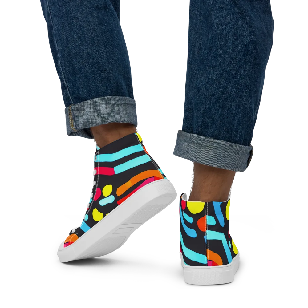 Midnight Stream on Men's High Top Canvas Shoes — Back