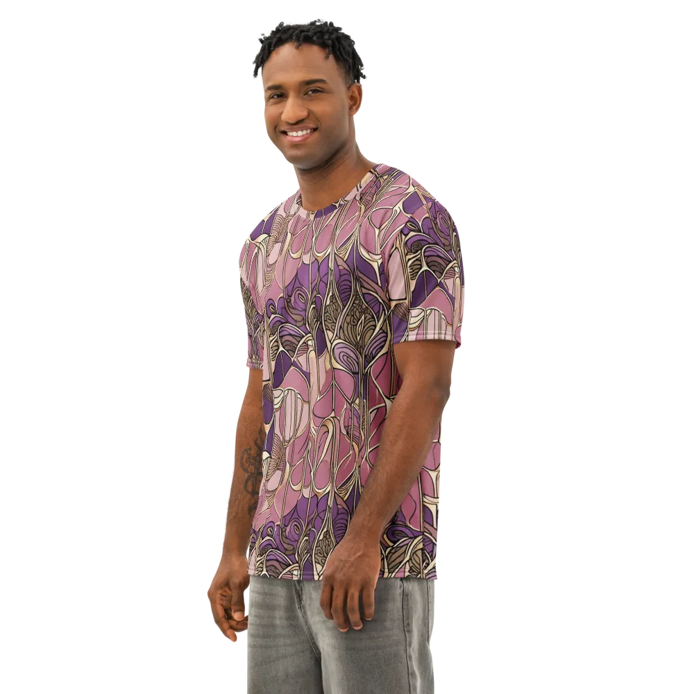 Mauve Filigree on Men's Cotton Crew Neck T-Shirt — Left Front