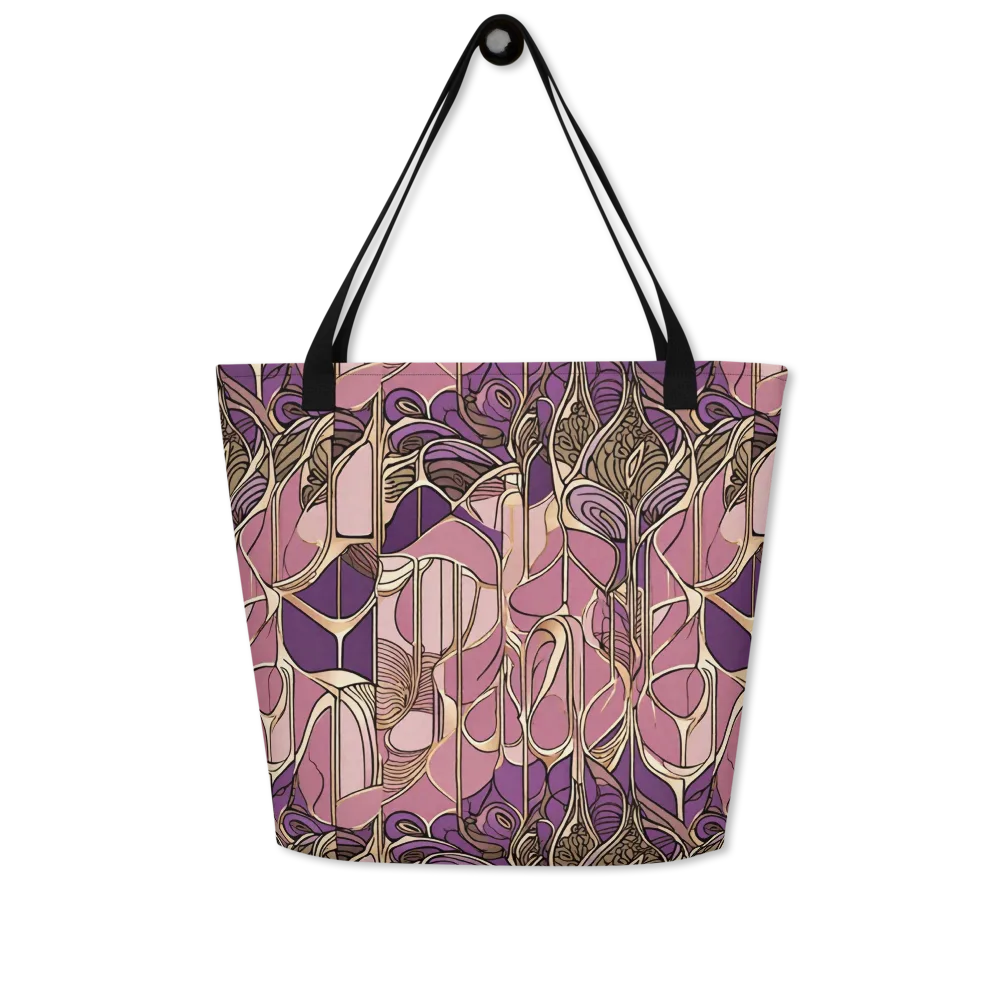 Mauve Filigree on Large Tote Bag W/ Pocket — Front