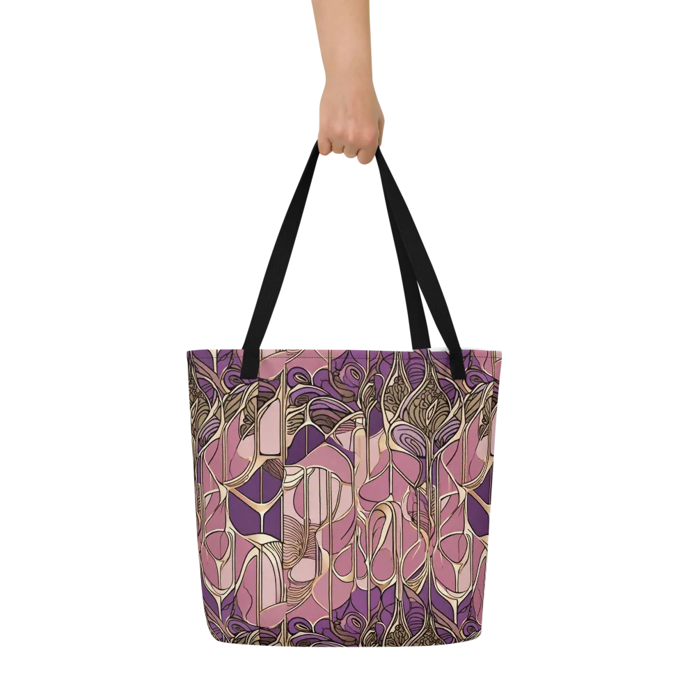 Mauve Filigree on Large Tote Bag W/ Pocket — Front