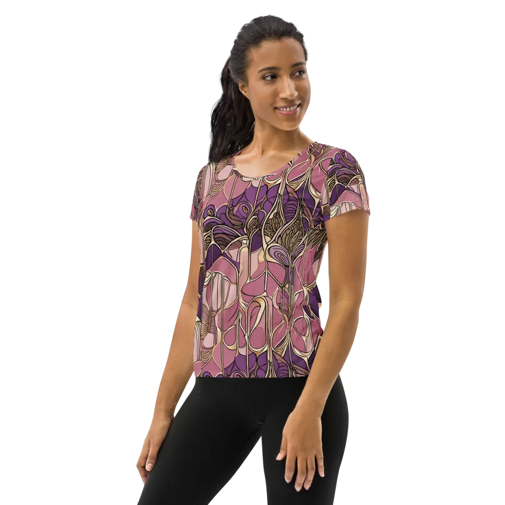 Mauve Filigree on Women's Athletic T-Shirt — Left