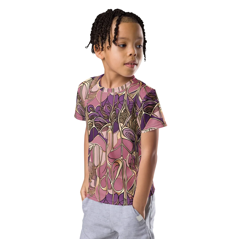 Mauve Filigree on Kids Crew Neck T-Shirt — Left Front