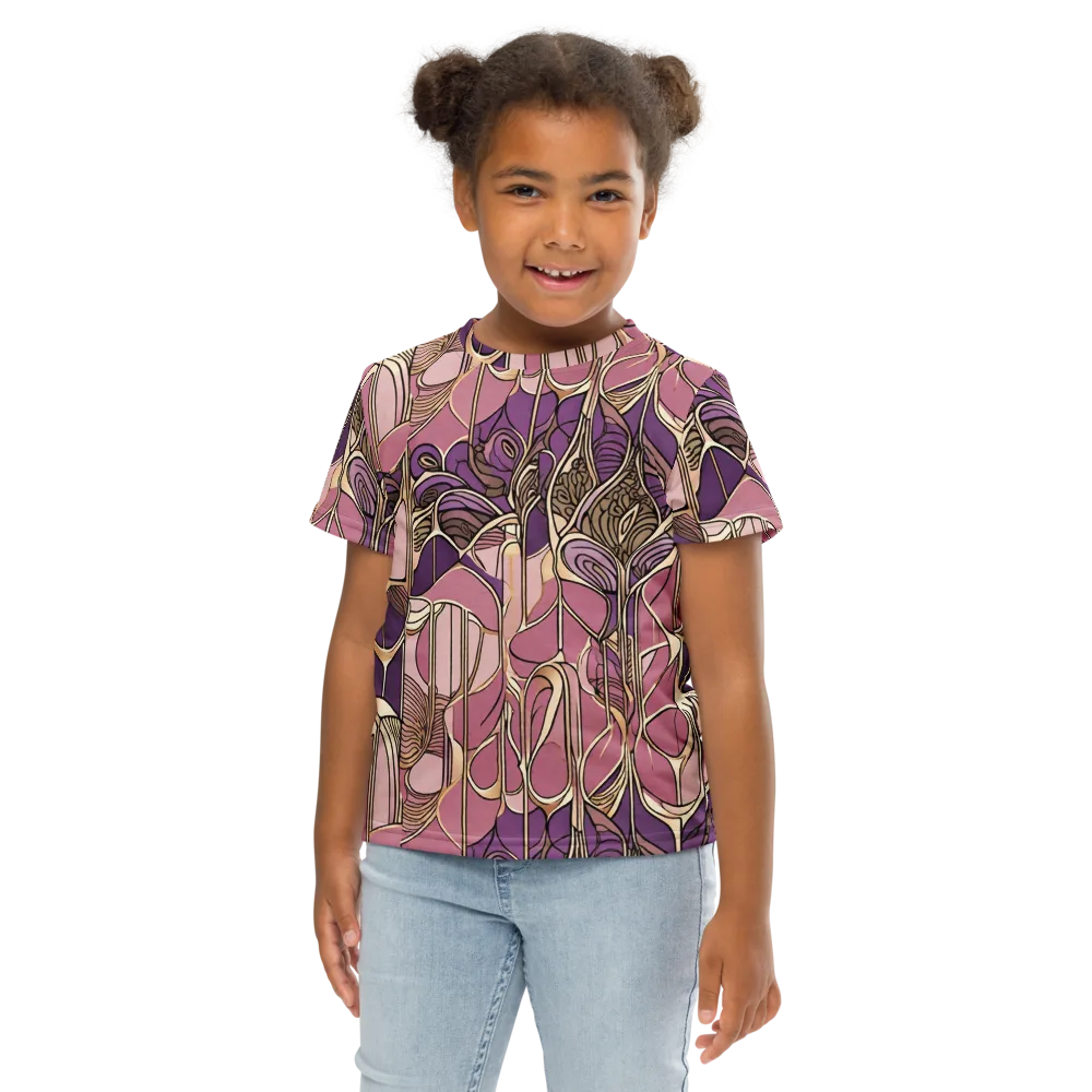 Mauve Filigree on Kids Crew Neck T-Shirt — Front
