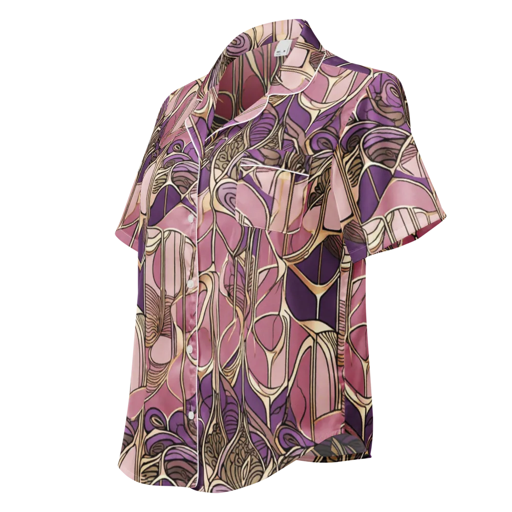 Mauve Filigree on Women's Short Sleeve Pajama Top — Left Front