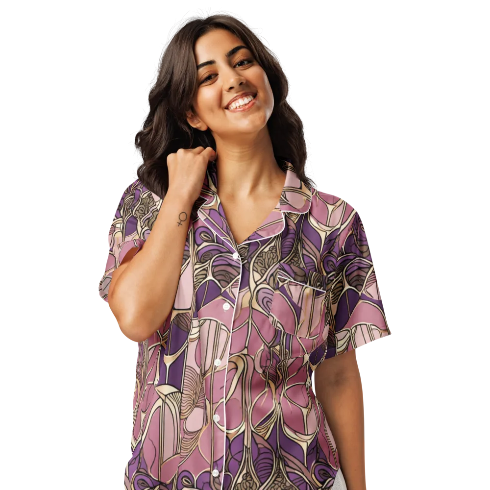 Mauve Filigree on Women's Short Sleeve Pajama Top — Front