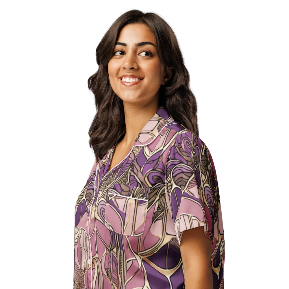Mauve Filigree on Women's Short Sleeve Pajama Top — Left Front