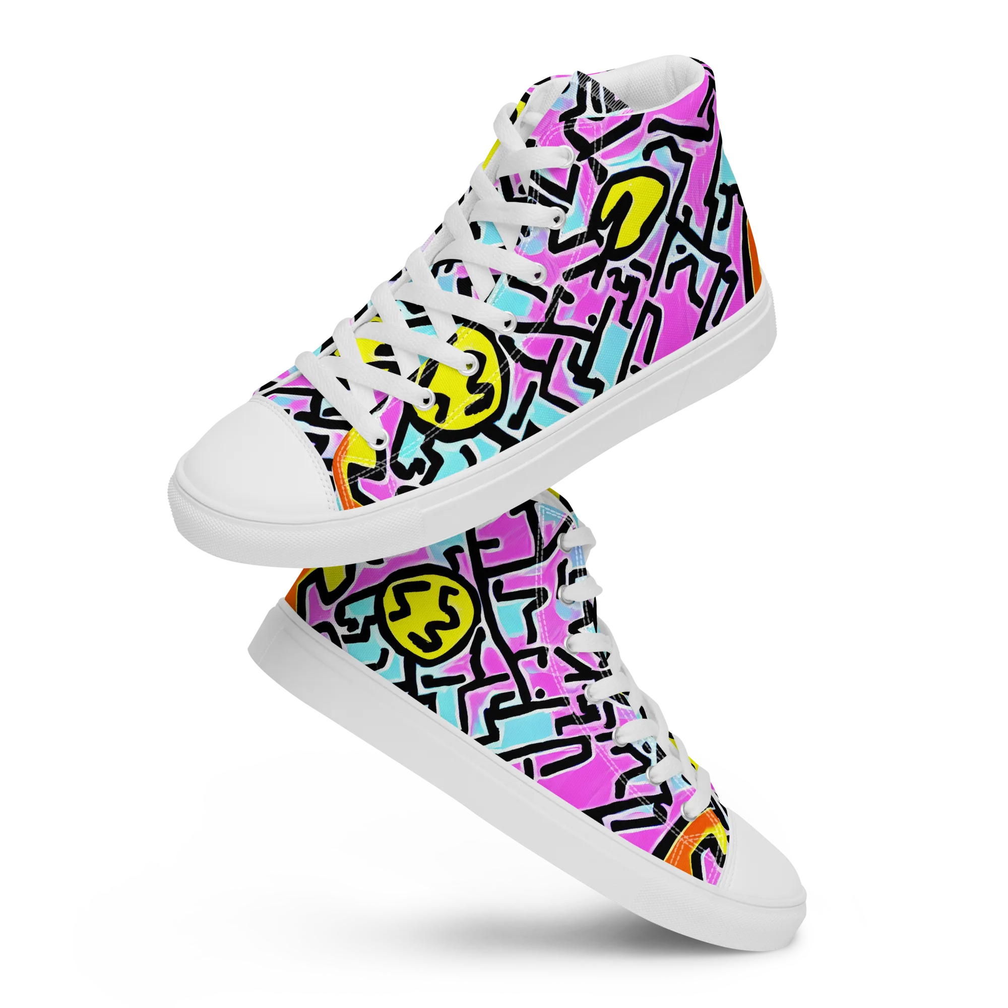 Punk Doodles on Men's High Top Canvas Shoes — Front