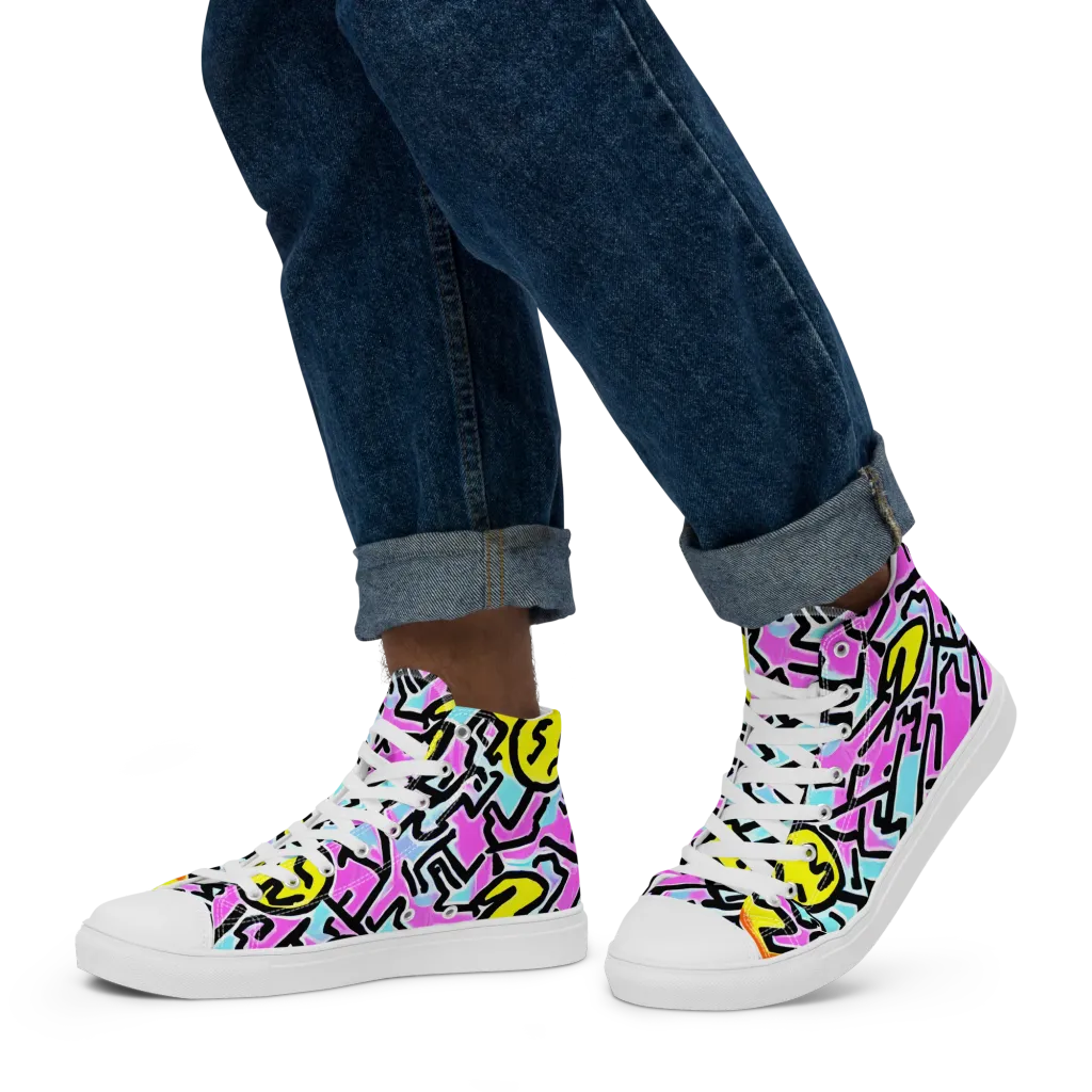 Punk Doodles on Men's High Top Canvas Shoes — Left