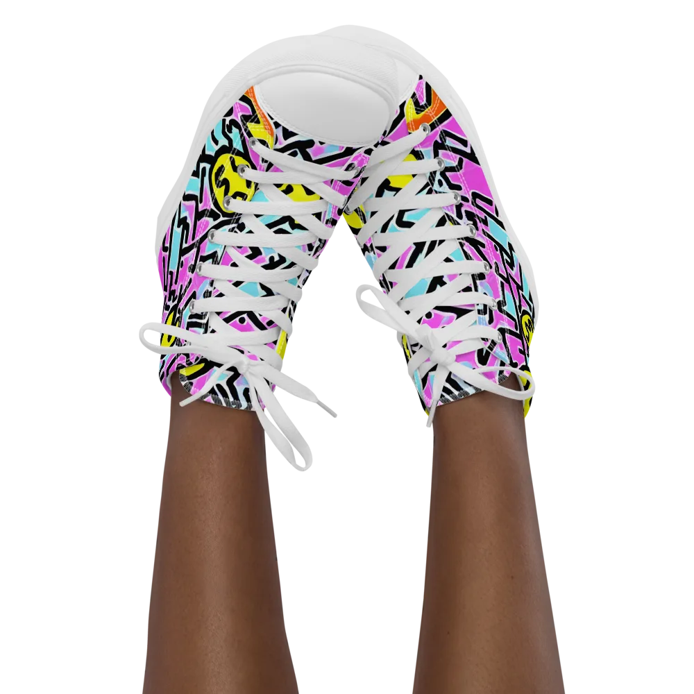 Punk Doodles on Women's High Top Canvas Shoes — Front
