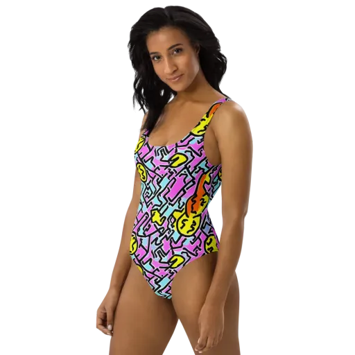 Punk Doodles on a One-Piece Swimsuit