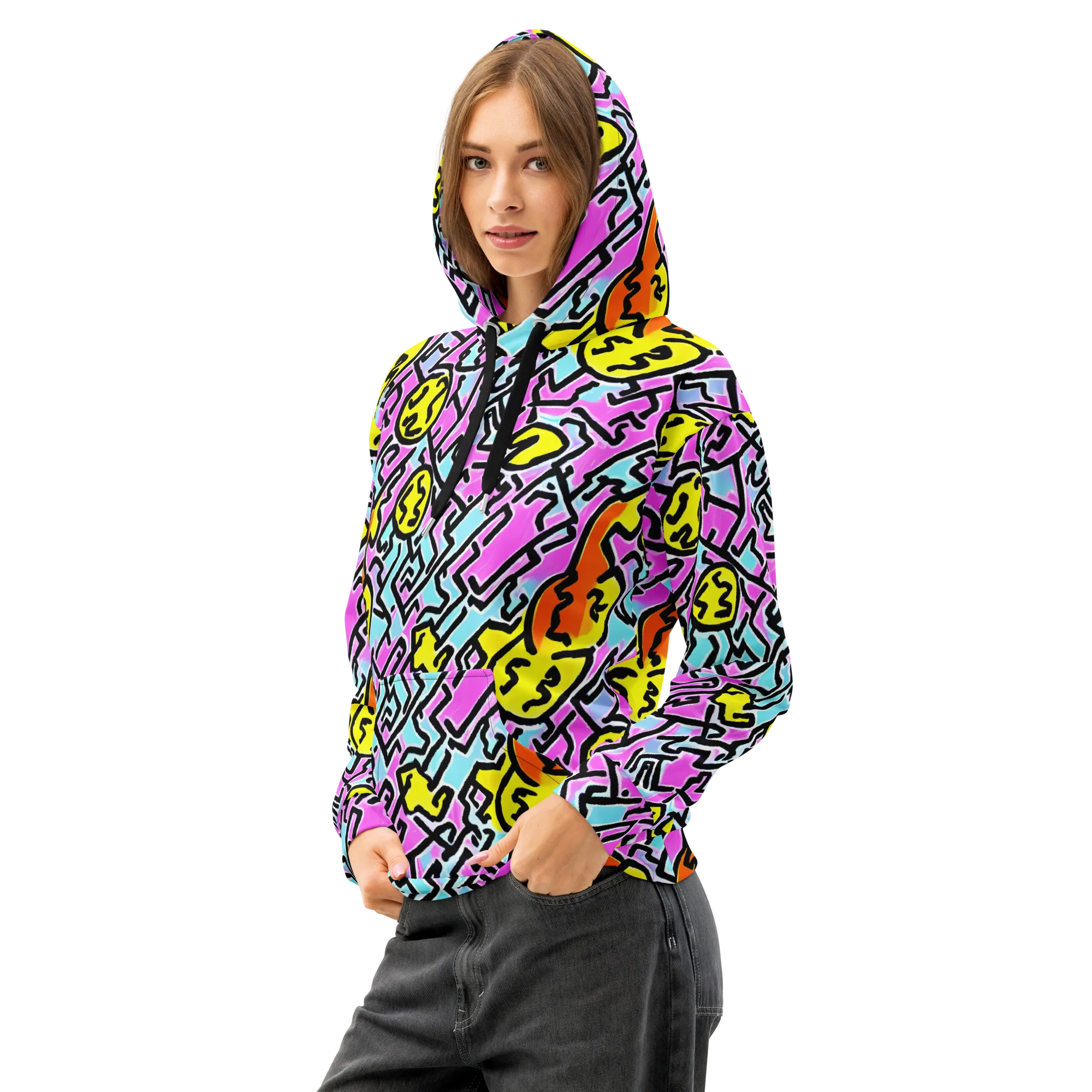 Punk Doodles on Cotton Hoodie — Left Front
