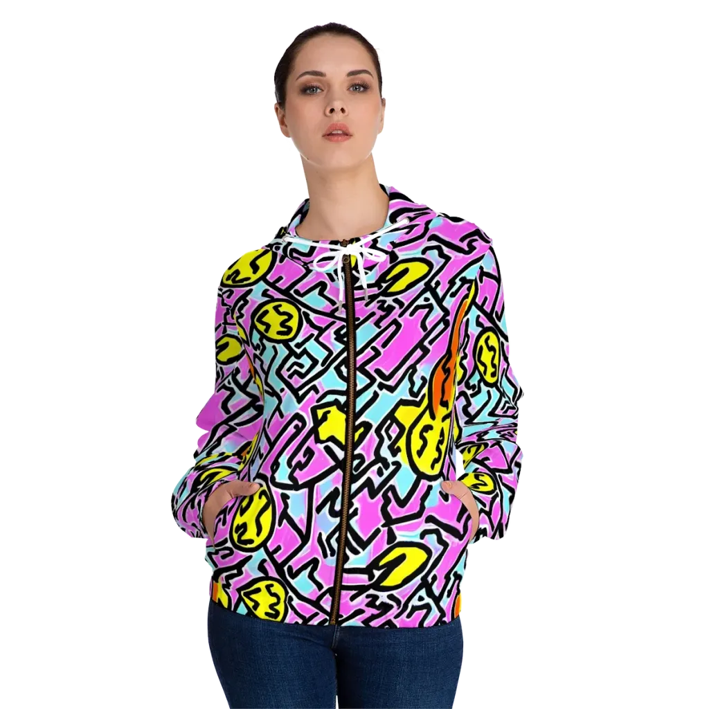 Punk Doodles on Women's Full-Zip Hoodie — Front On Person