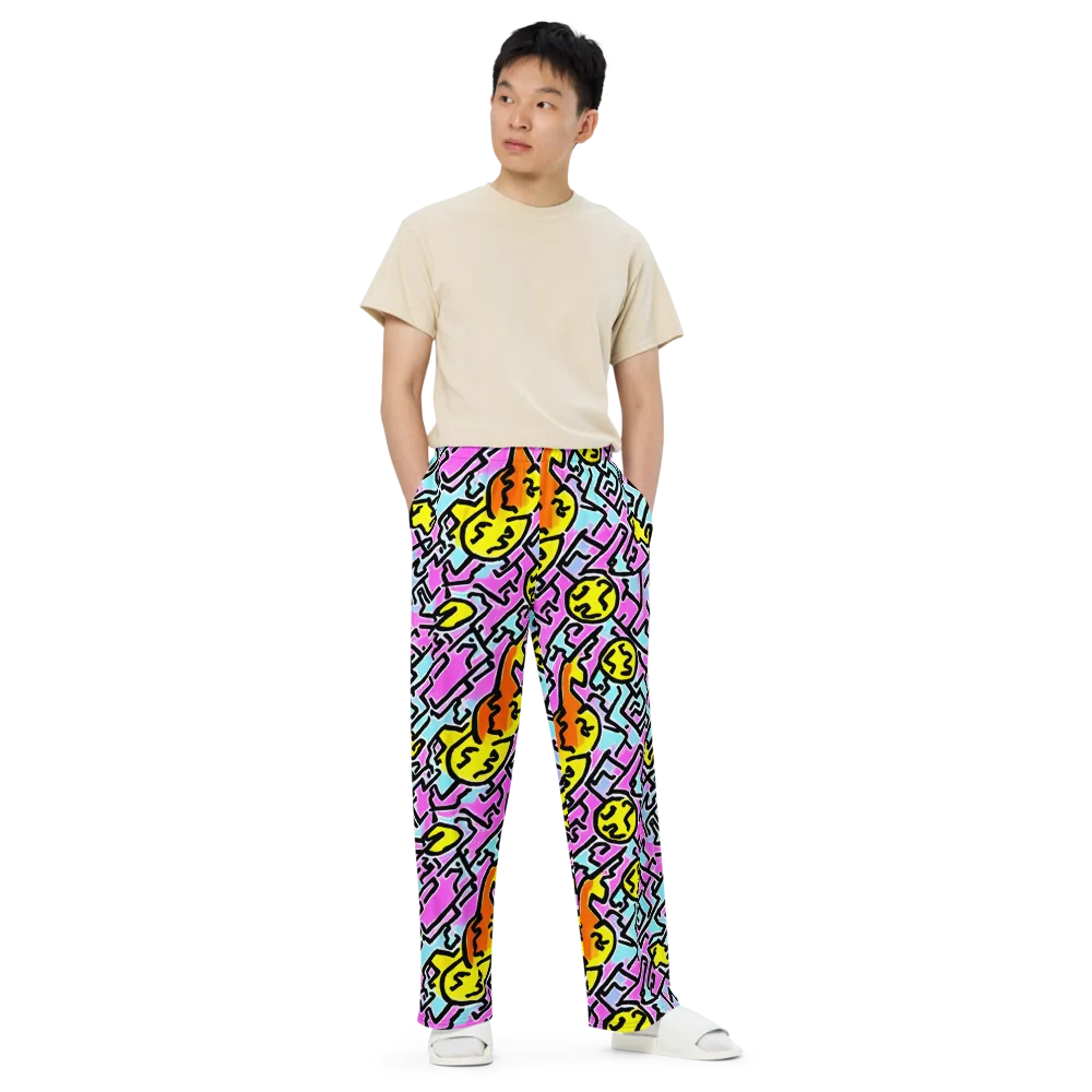 Punk Doodles on Wide-Leg Pants — Front