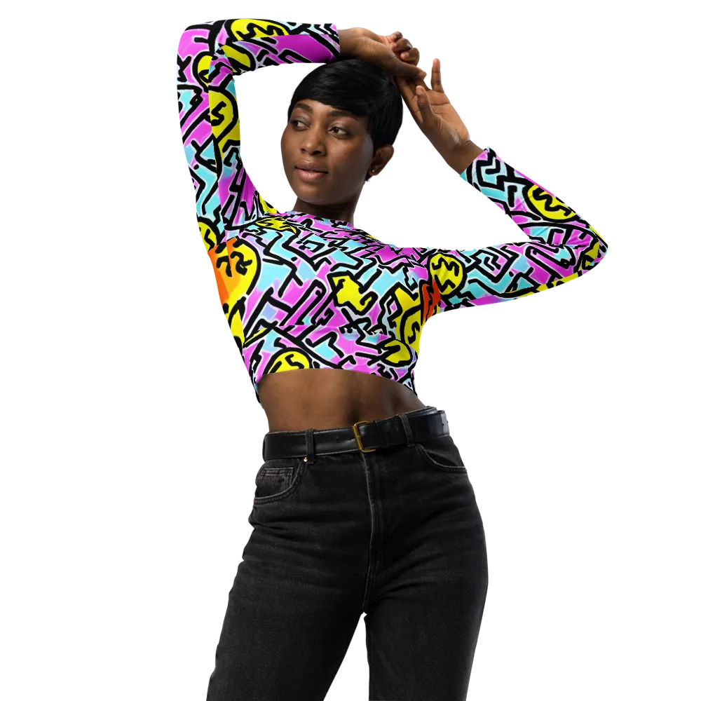 Punk Doodles on Long Sleeve Crop Top — Front
