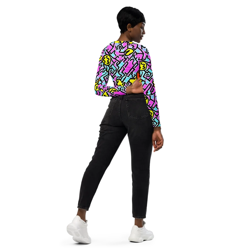 Punk Doodles on Long Sleeve Crop Top — Right Back