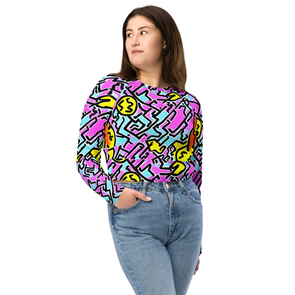 Punk Doodles on Long Sleeve Crop Top — Front