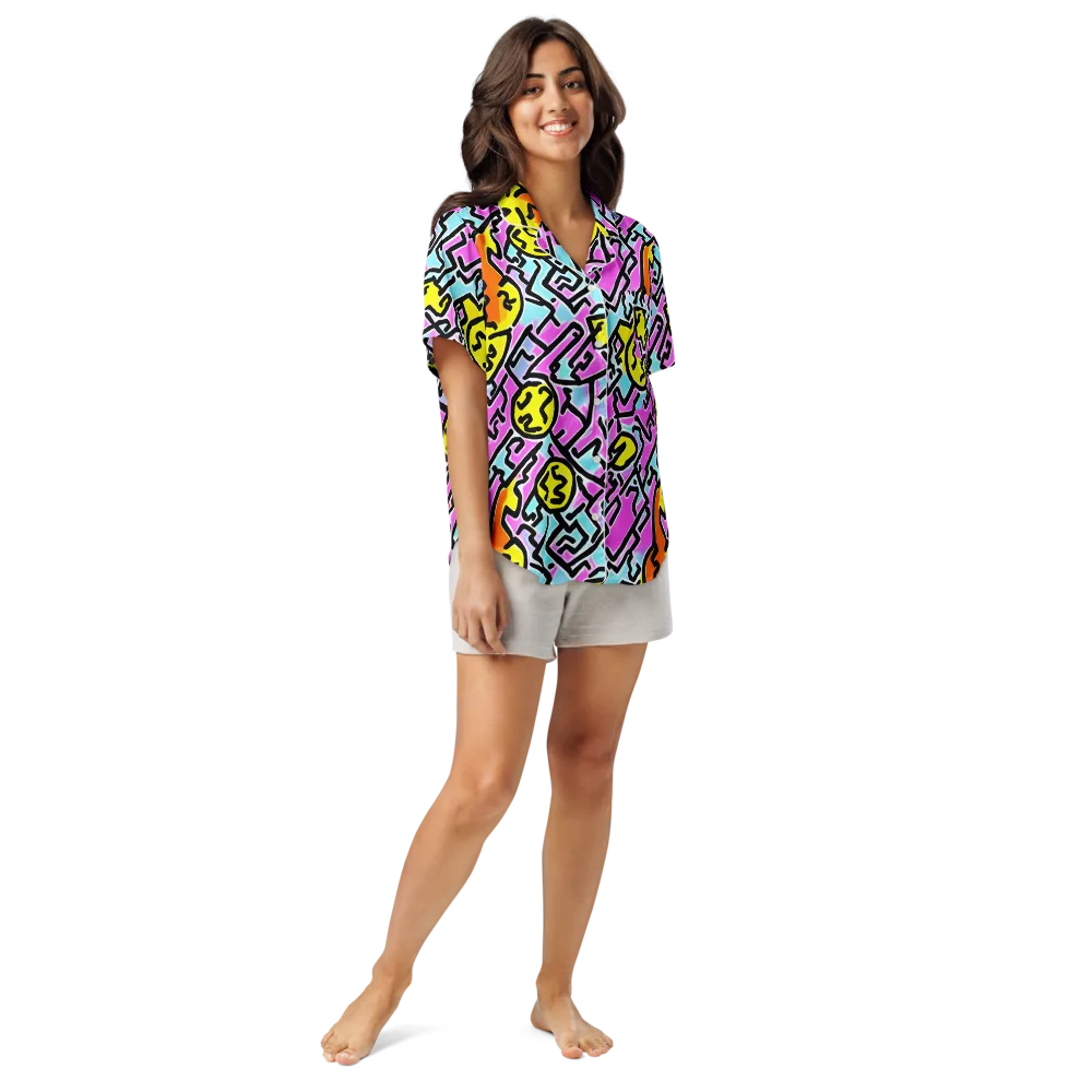 Punk Doodles on Women's Short Sleeve Pajama Top — Front