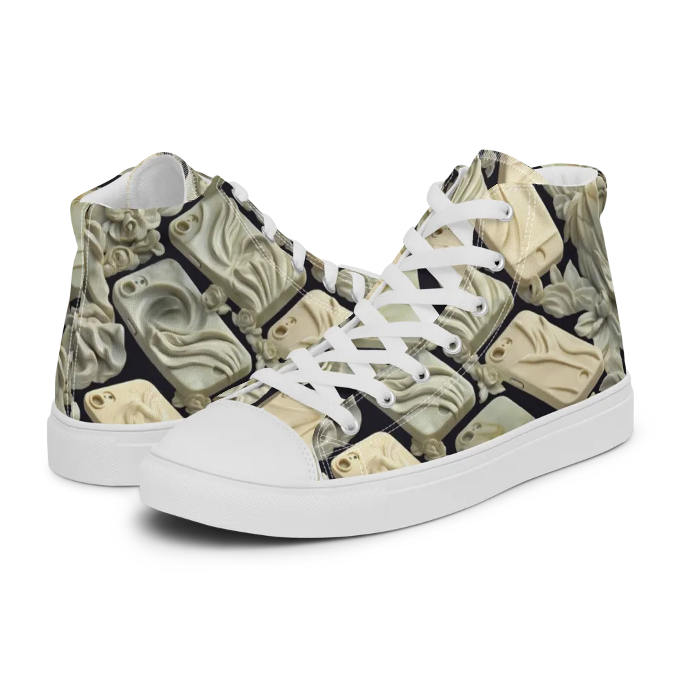Ivory Icon on Men's High Top Canvas Shoes — Left