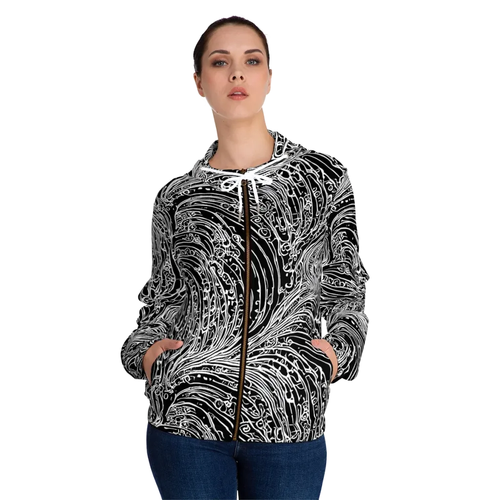 Stellar Tsunami on Women's Full-Zip Hoodie — Front On Person