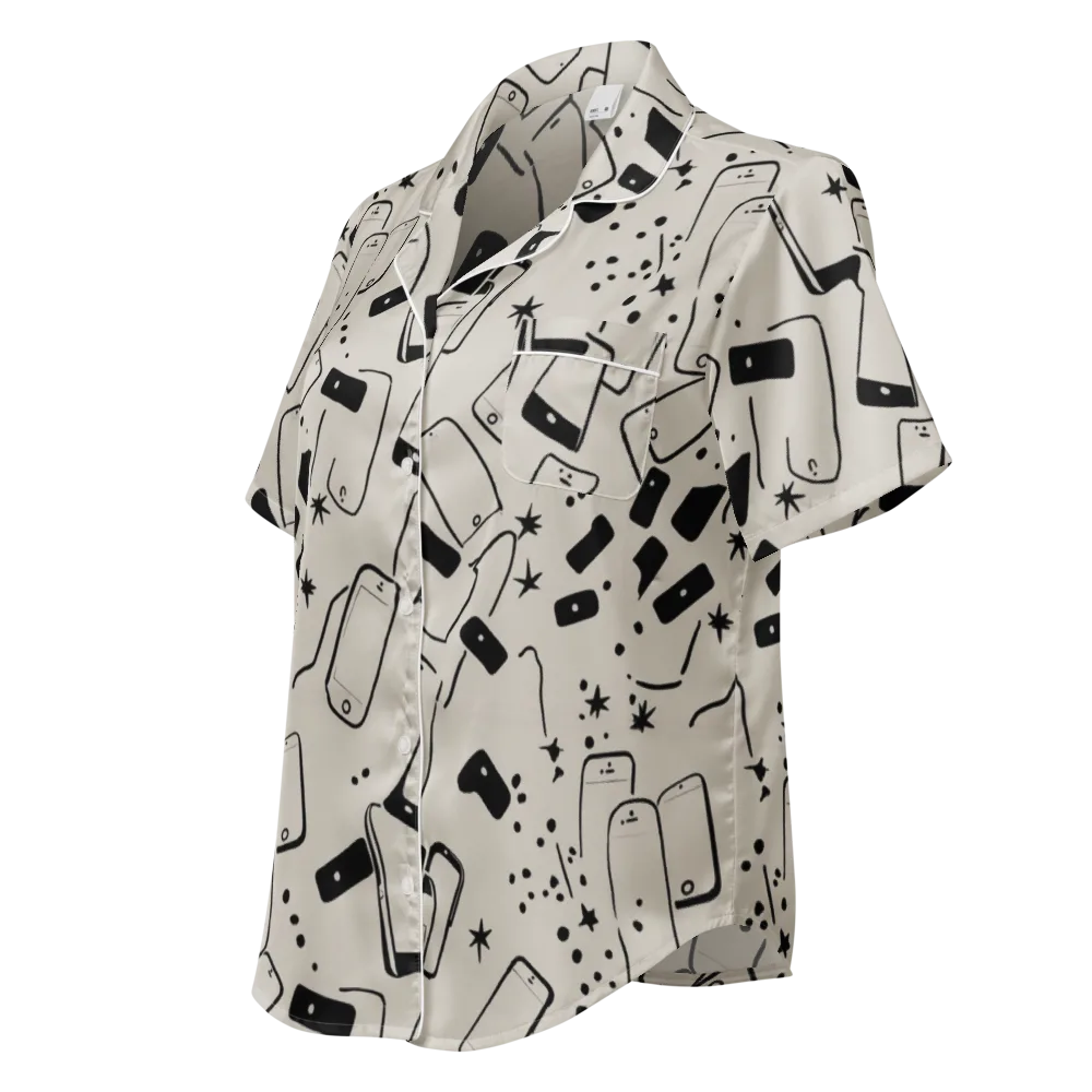 Blackout Call on Women's Short Sleeve Pajama Top — Left Front