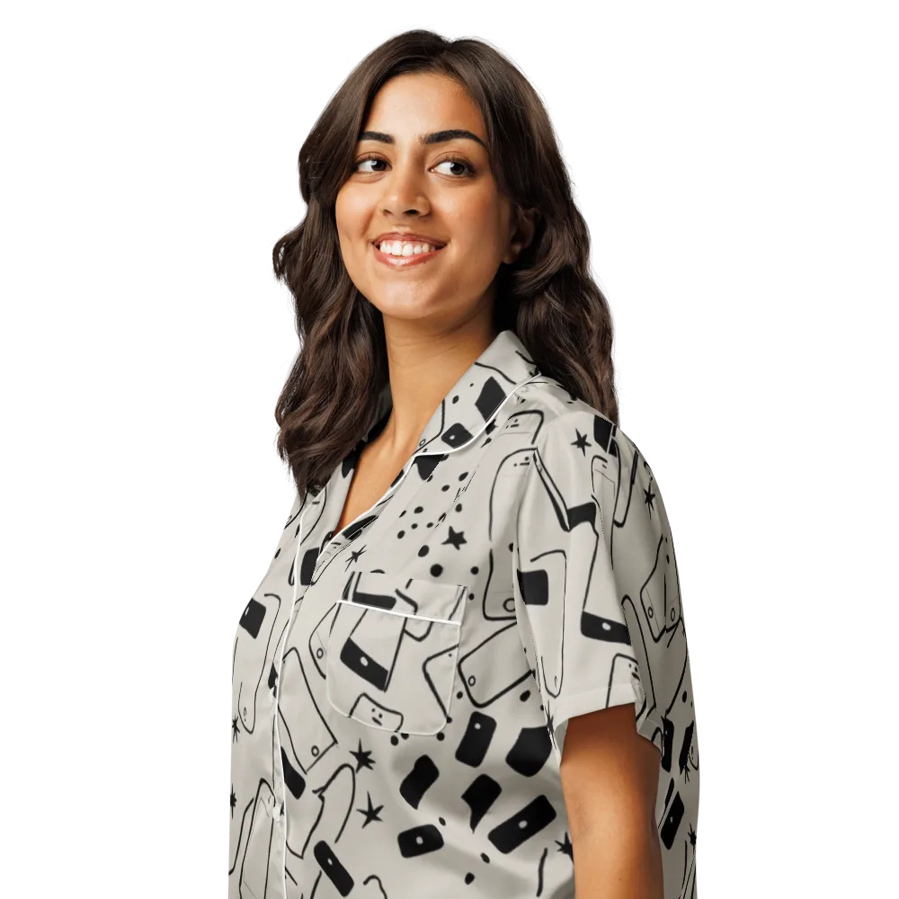 Blackout Call on Women's Short Sleeve Pajama Top — Left Front