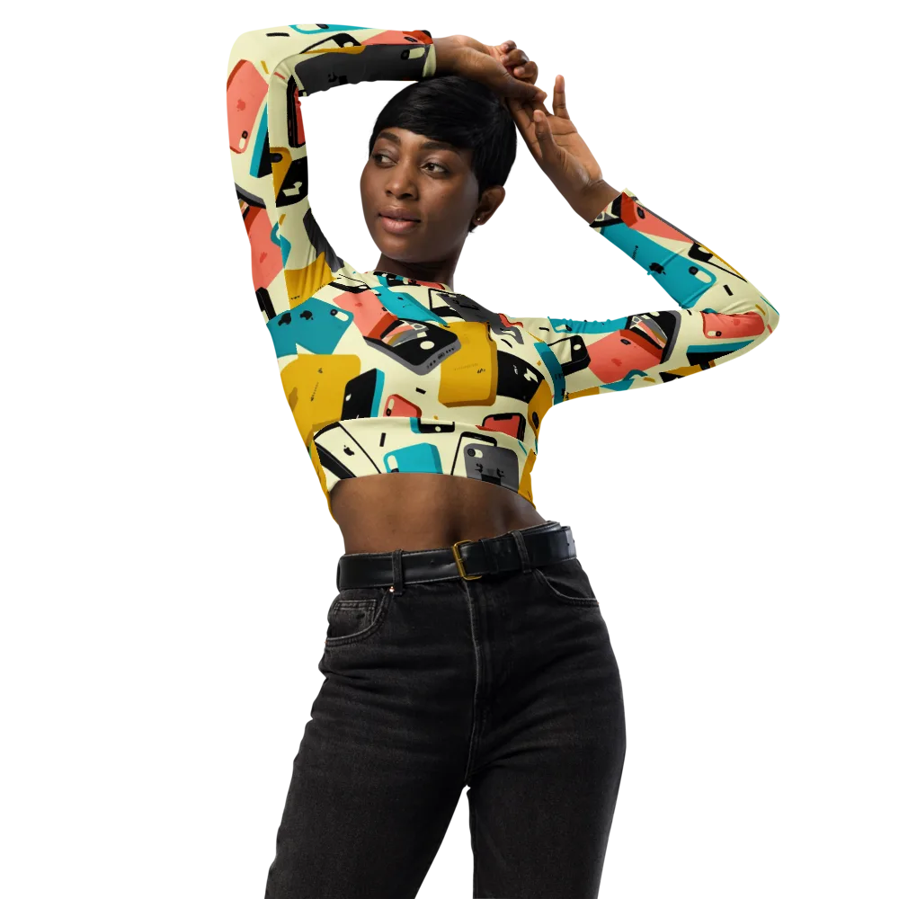 Signal Shuffle on Long Sleeve Crop Top — Front